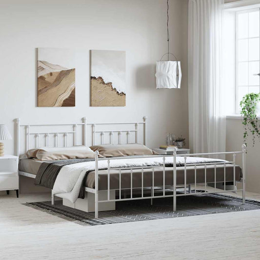 vidaXL Bed Frame | White | Powder-Coated Steel | 193 x 203 cm | Industrial