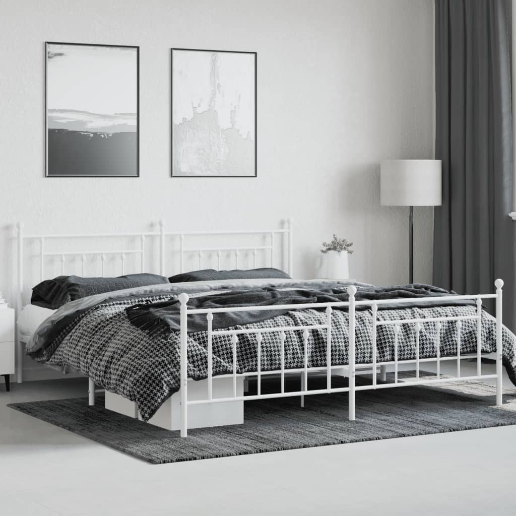 vidaXL Bed Frame | White | Powder-Coated Steel | Double | Industrial | Bed Frame
