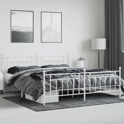 vidaXL Bed Frame | White | Powder-Coated Steel | Double | Industrial | Bed Frame