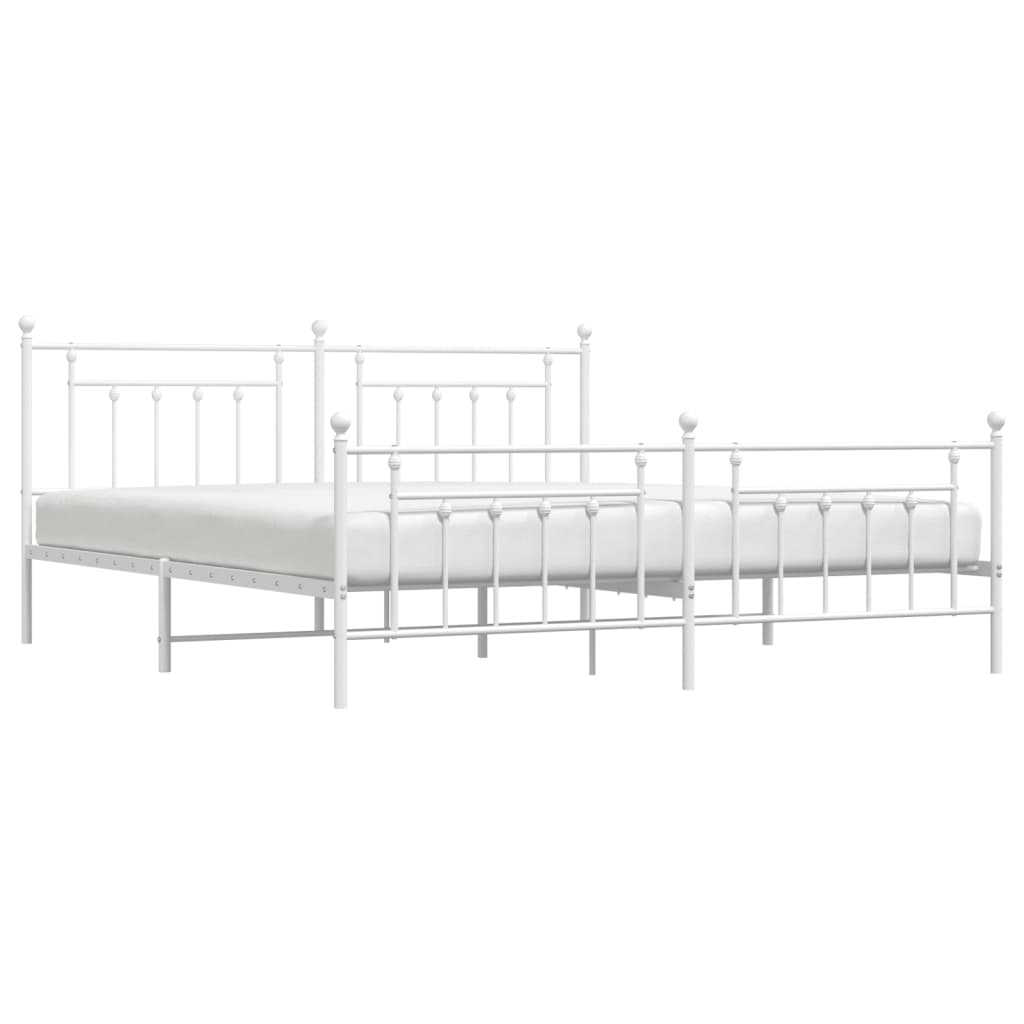 vidaXL Bed Frame | White | Powder-Coated Steel | Double | Industrial | Bed Frame