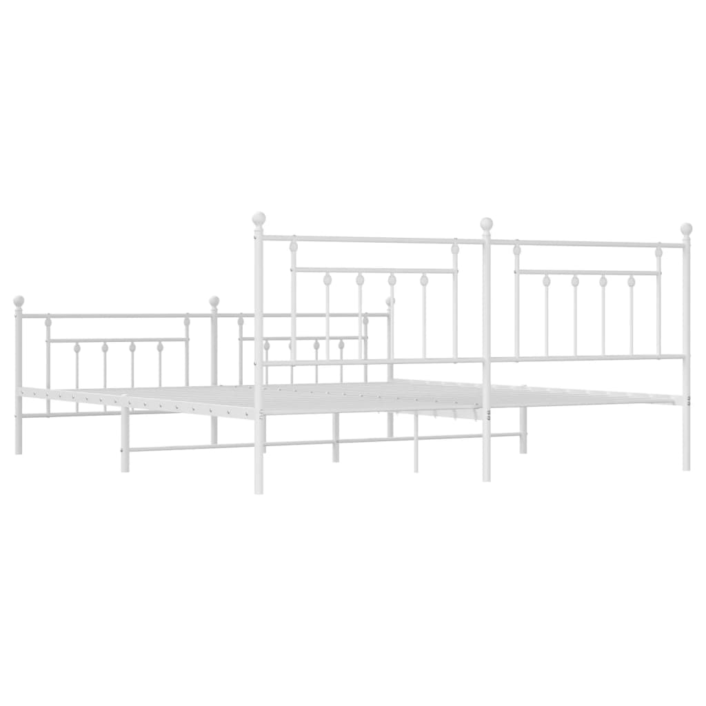 vidaXL Bed Frame | White | Powder-Coated Steel | Double | Industrial | Bed Frame