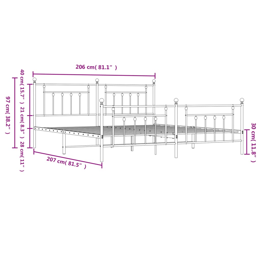vidaXL Bed Frame | White | Powder-Coated Steel | Double | Industrial | Bed Frame