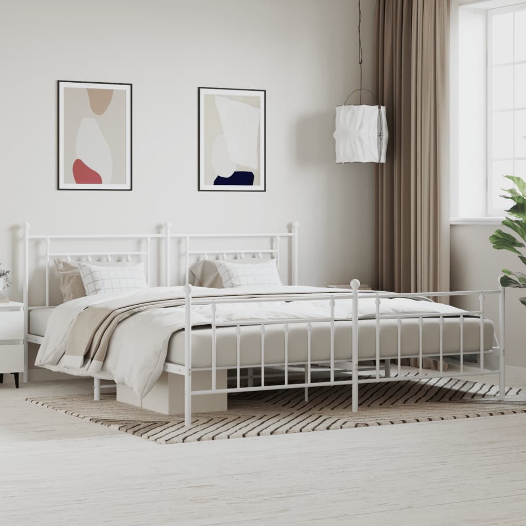 vidaXL Bed Frame | White | Powder-Coated Steel | Double | Industrial | Bed Frame