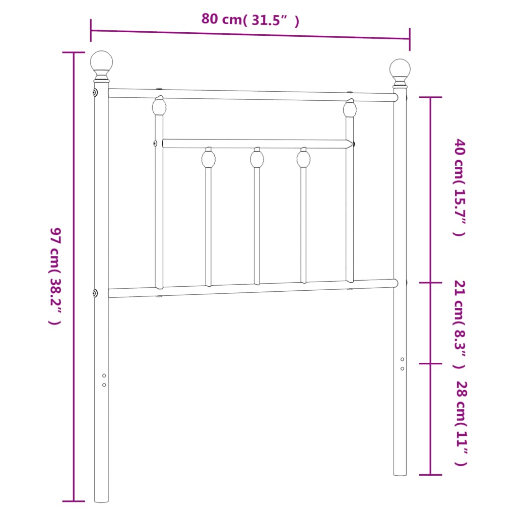 vidaXL Metal Replace Headboard White 75 cm