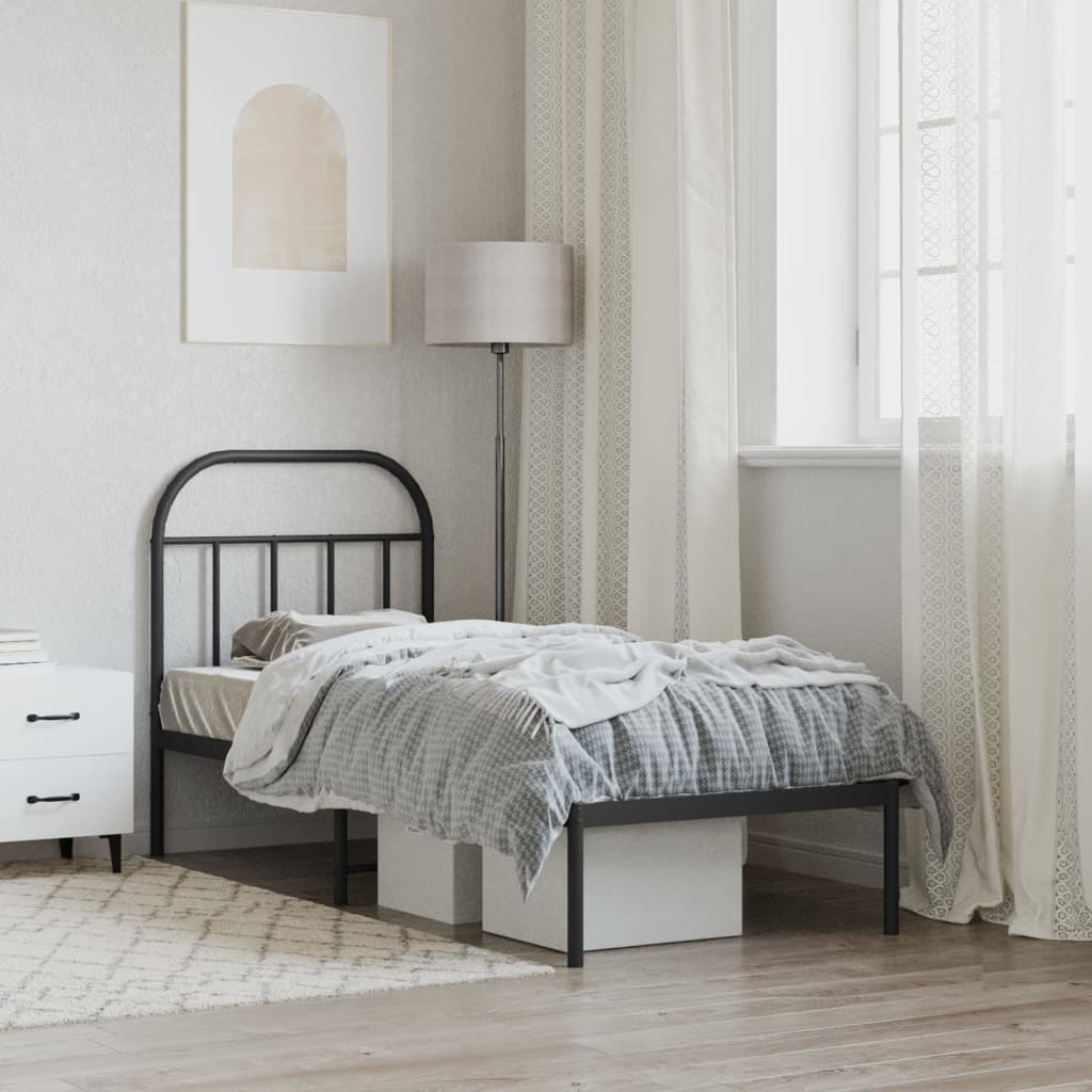 vidaXL Metal Bed Frame without Mattress with Headboard Black 75x190cm