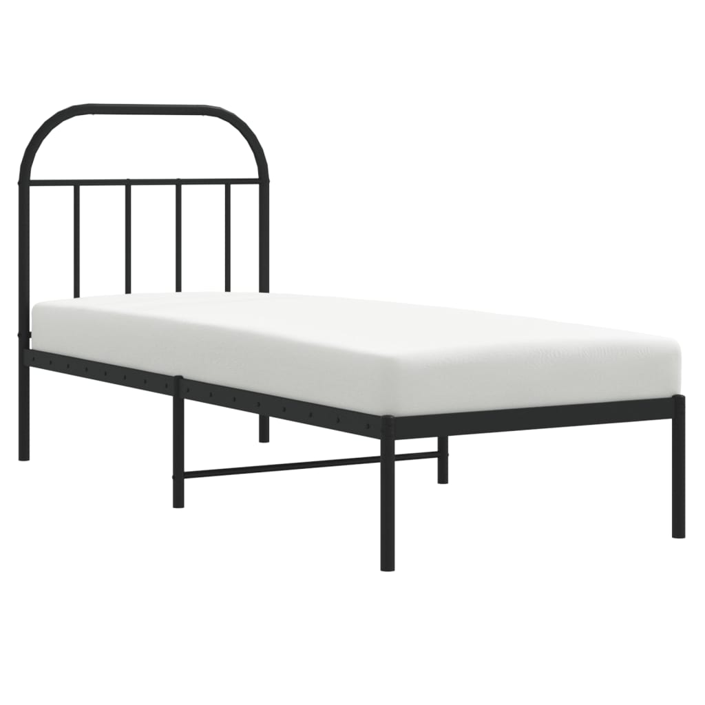 vidaXL Metal Bed Frame without Mattress with Headboard Black 75x190cm