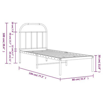 vidaXL Metal Bed Frame without Mattress with Headboard Black 75x190cm
