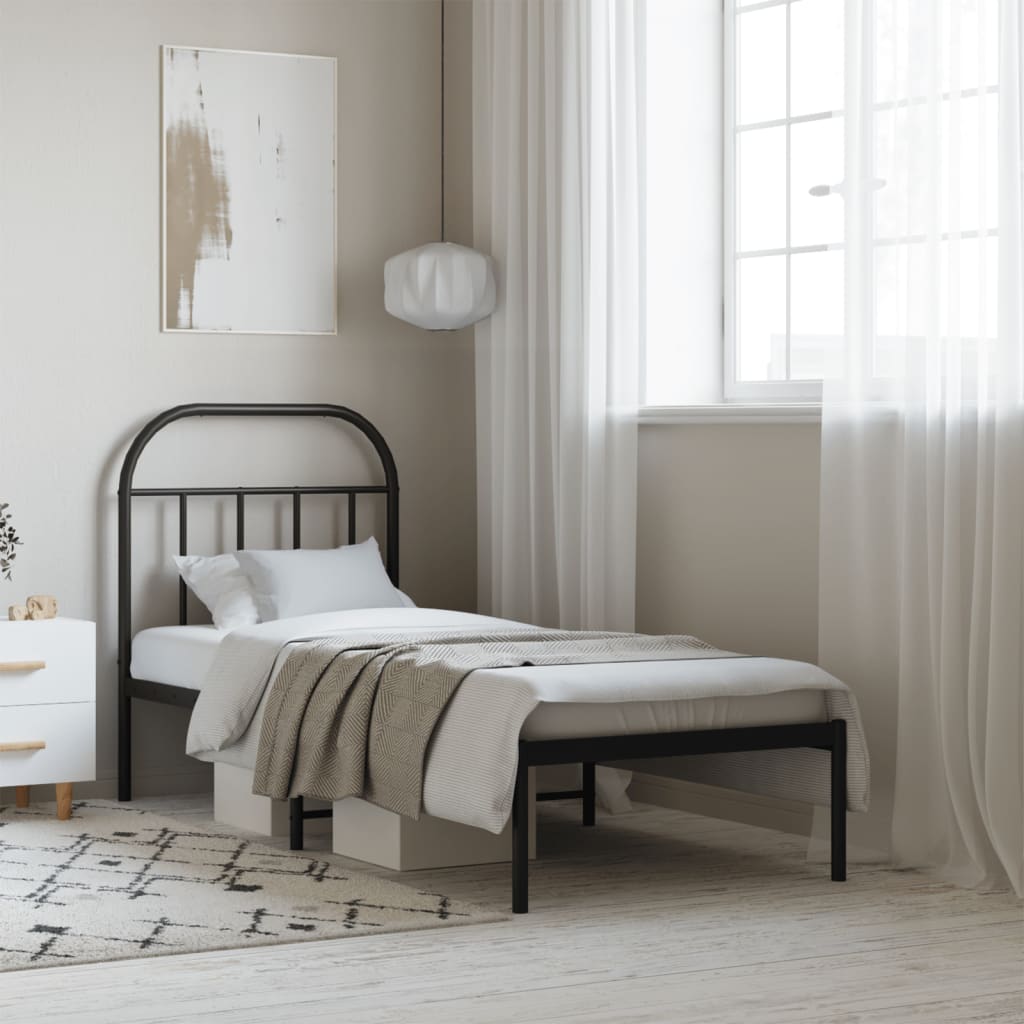 vidaXL Metal Bed Frame without Mattress with Headboard Black 75x190cm