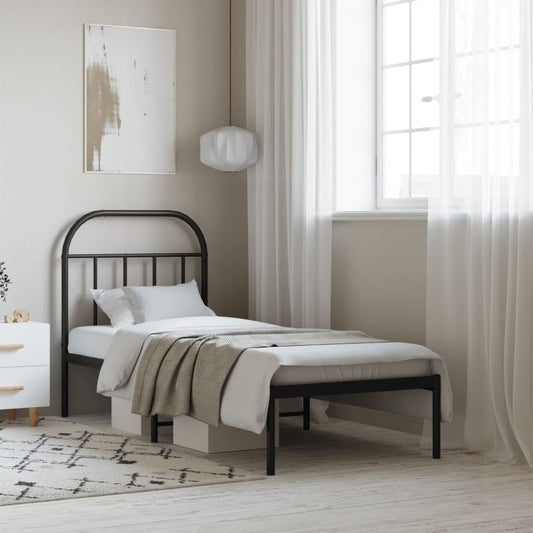vidaXL Metal Bed Frame without Mattress with Headboard Black 75x190cm