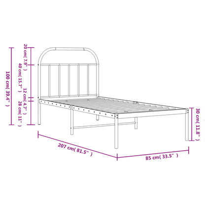 vidaXL Metal Bed Frame without Mattress with Headboard Black 80x200cm