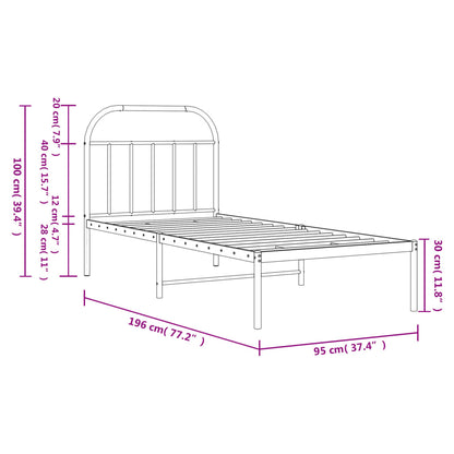 vidaXL Metal Bed Frame without Mattress with Headboard Black 90x190cm