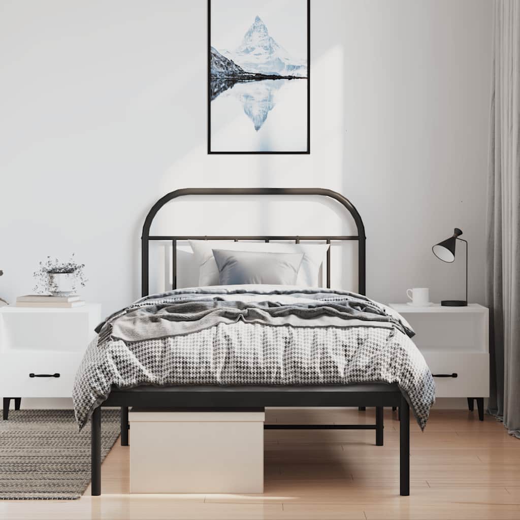 vidaXL Bed Frame | Black | Powder-Coated Steel | Single | Single Bed Frame