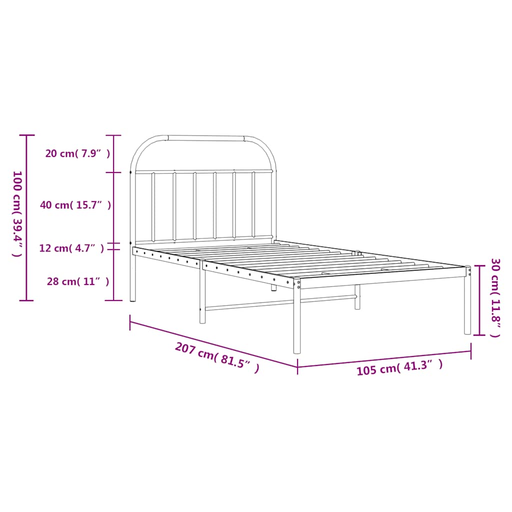 vidaXL Bed Frame | Black | Powder-Coated Steel | Single | Single Bed Frame