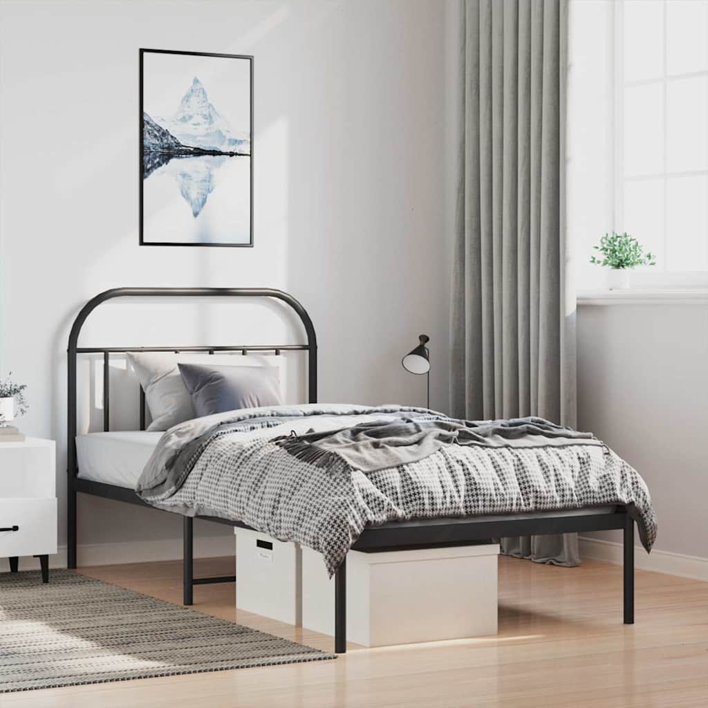 vidaXL Bed Frame | Black | Powder-Coated Steel | Single | Single Bed Frame