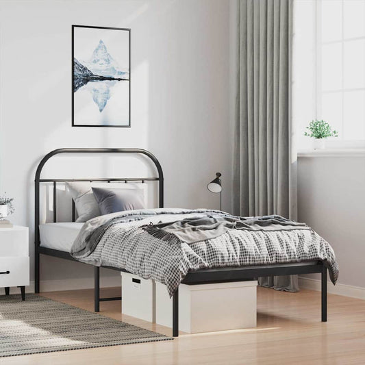 vidaXL Bed Frame | Black | Powder-Coated Steel | Single | Single Bed Frame