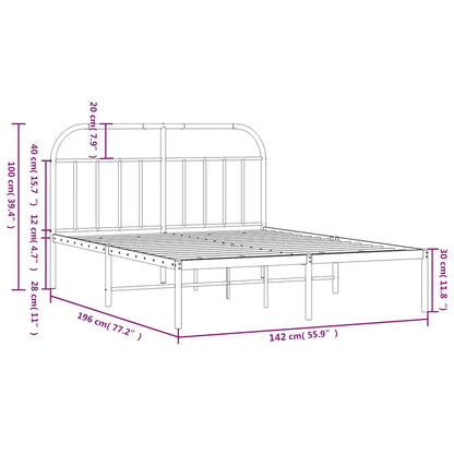 vidaXL Metal Bed Frame without Mattress with Headboard Black 135x190cm