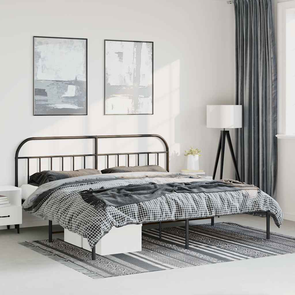 vidaXL Bed Frame | Black | Powder-Coated Steel | Double | Bed Frame