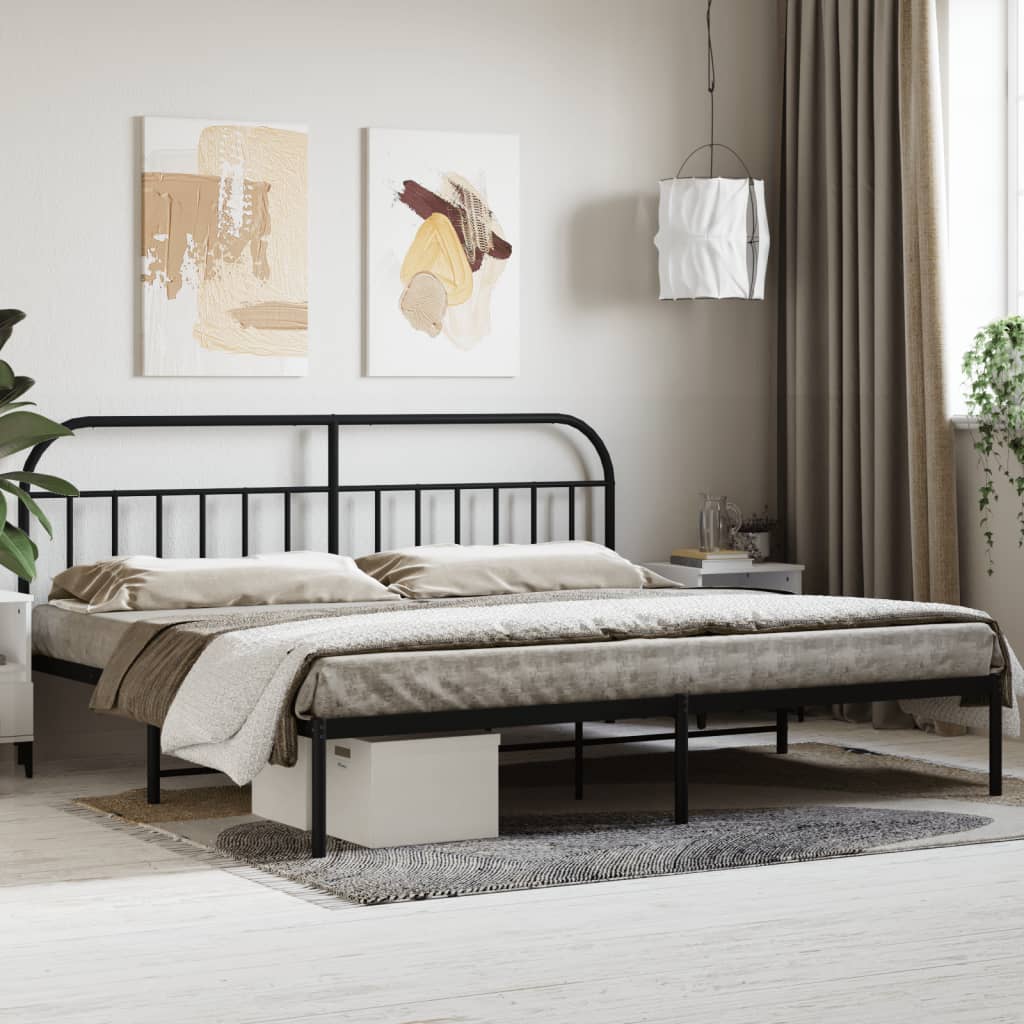 vidaXL Metal Bed Frame without Mattress with Headboard Black 200x200cm