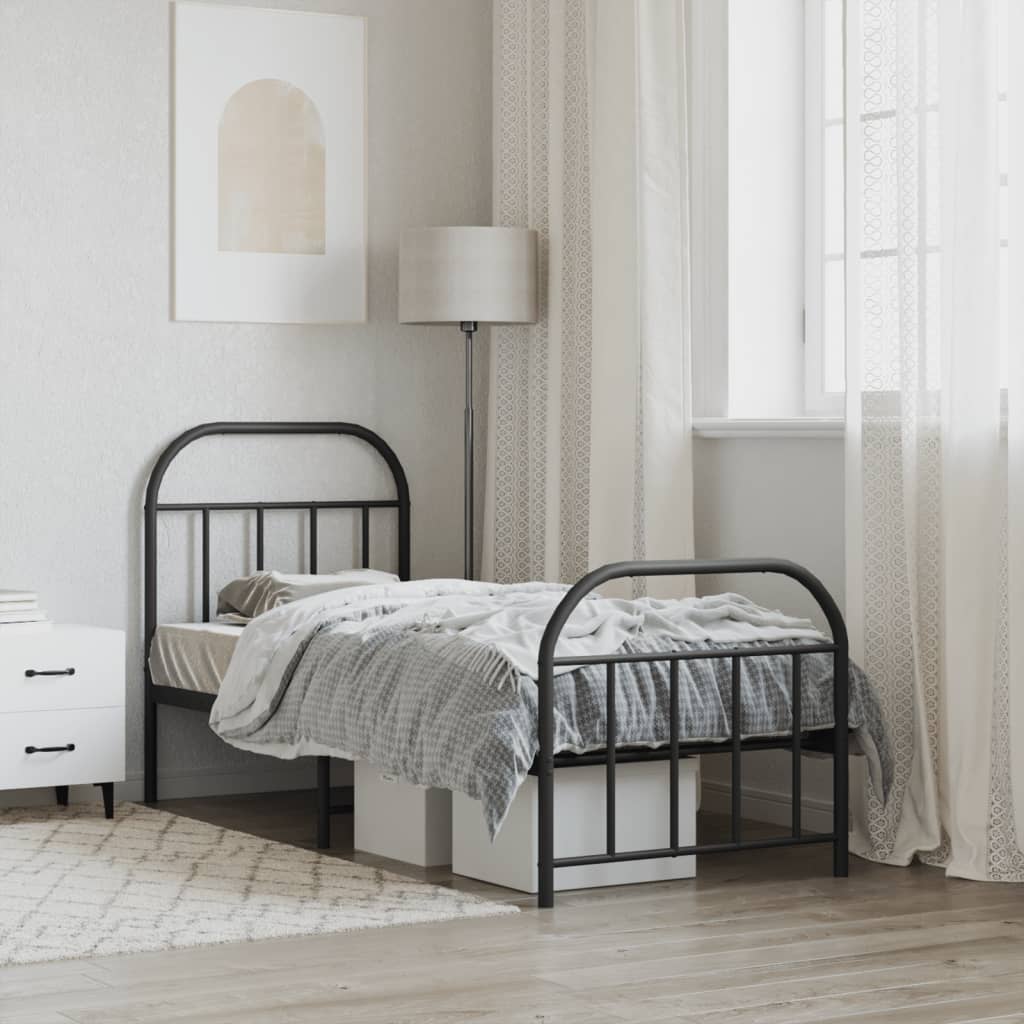 vidaXL Bed Frame | Black | Powder-coated Steel | Small Single | Bed Frame