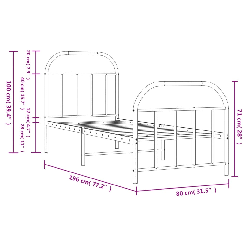 vidaXL Bed Frame | Black | Powder-coated Steel | Small Single | Bed Frame