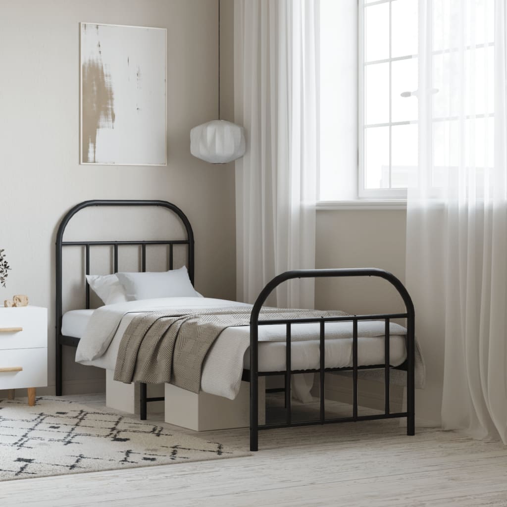 vidaXL Bed Frame | Black | Powder-coated Steel | Small Single | Bed Frame
