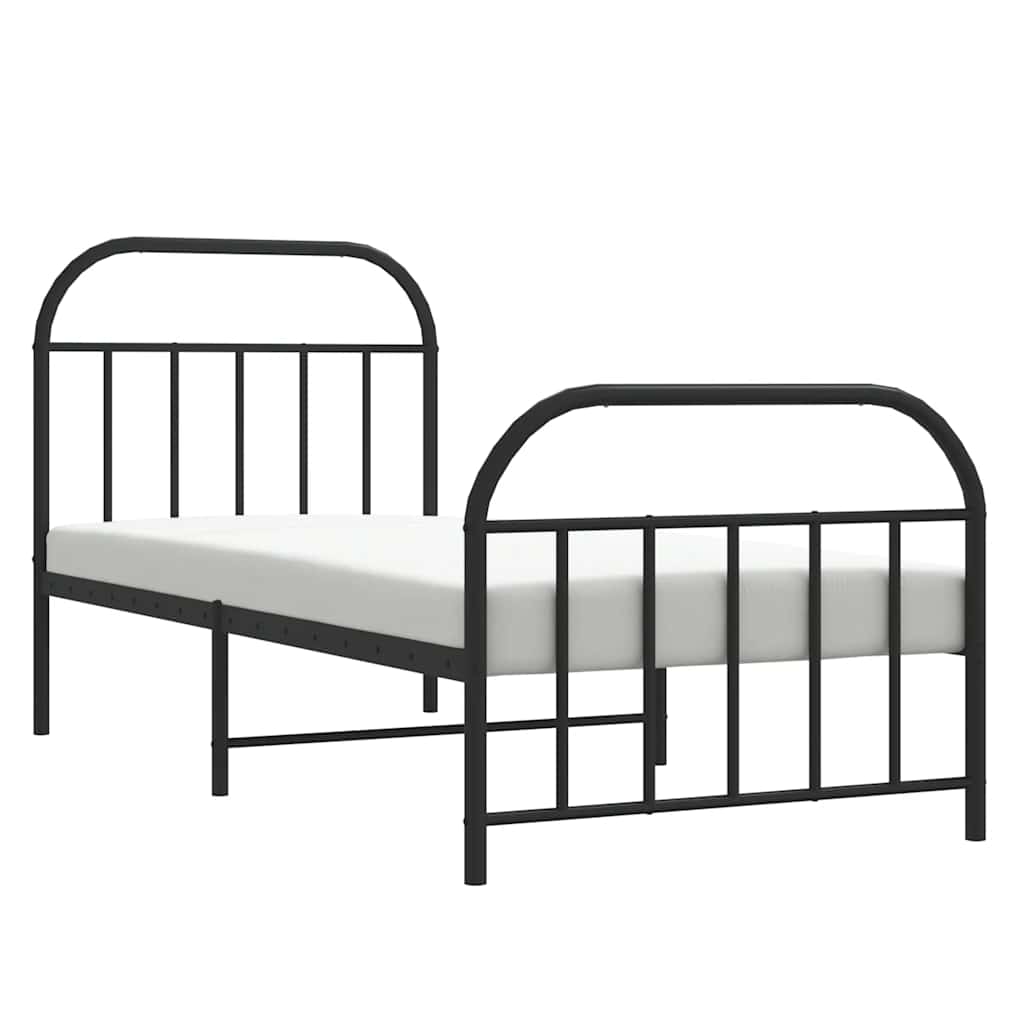 vidaXL Metal Bed Frame without Mattress with Footboard Black 90x190cm