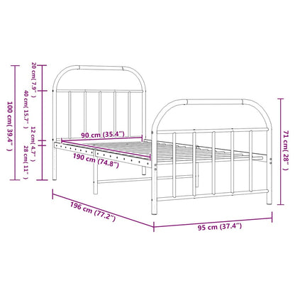 vidaXL Metal Bed Frame without Mattress with Footboard Black 90x190cm