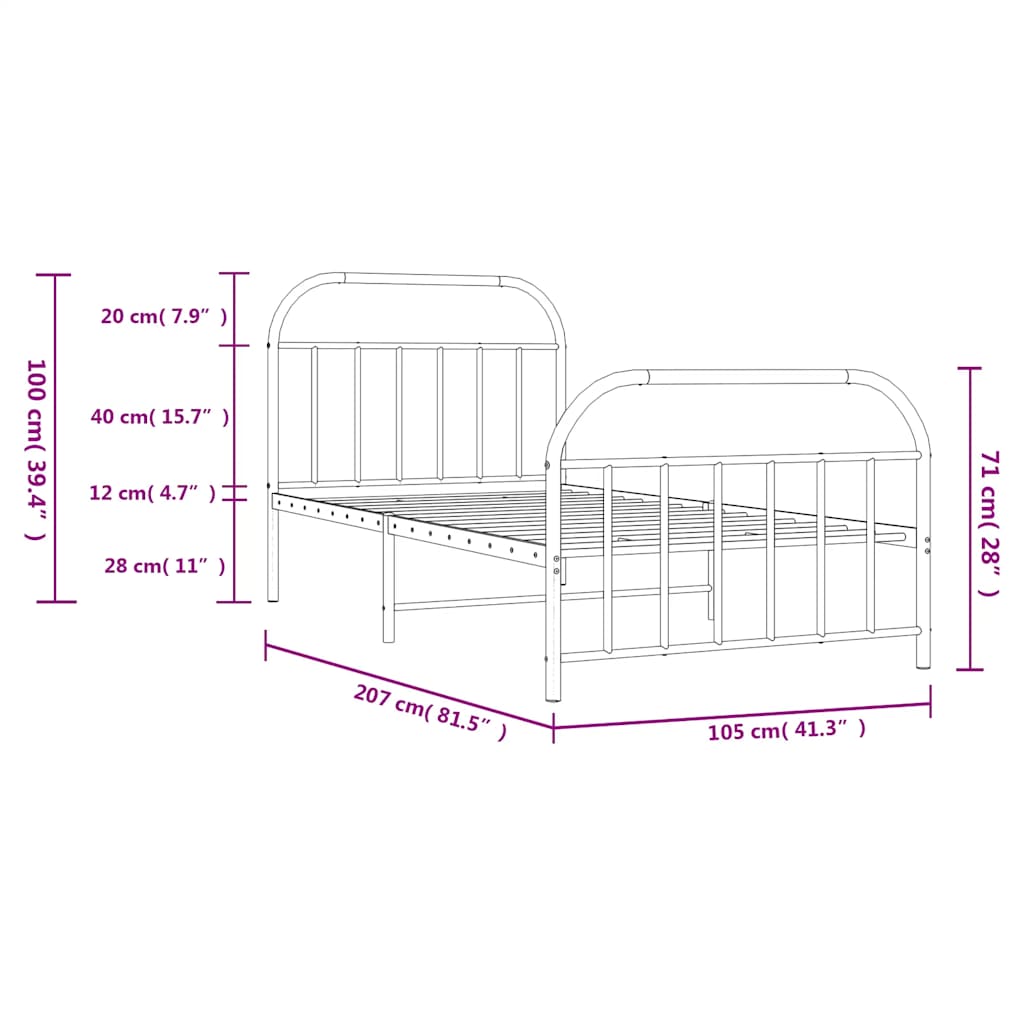 vidaXL Metal Bed Frame without Mattress with Footboard Black 100x200cm