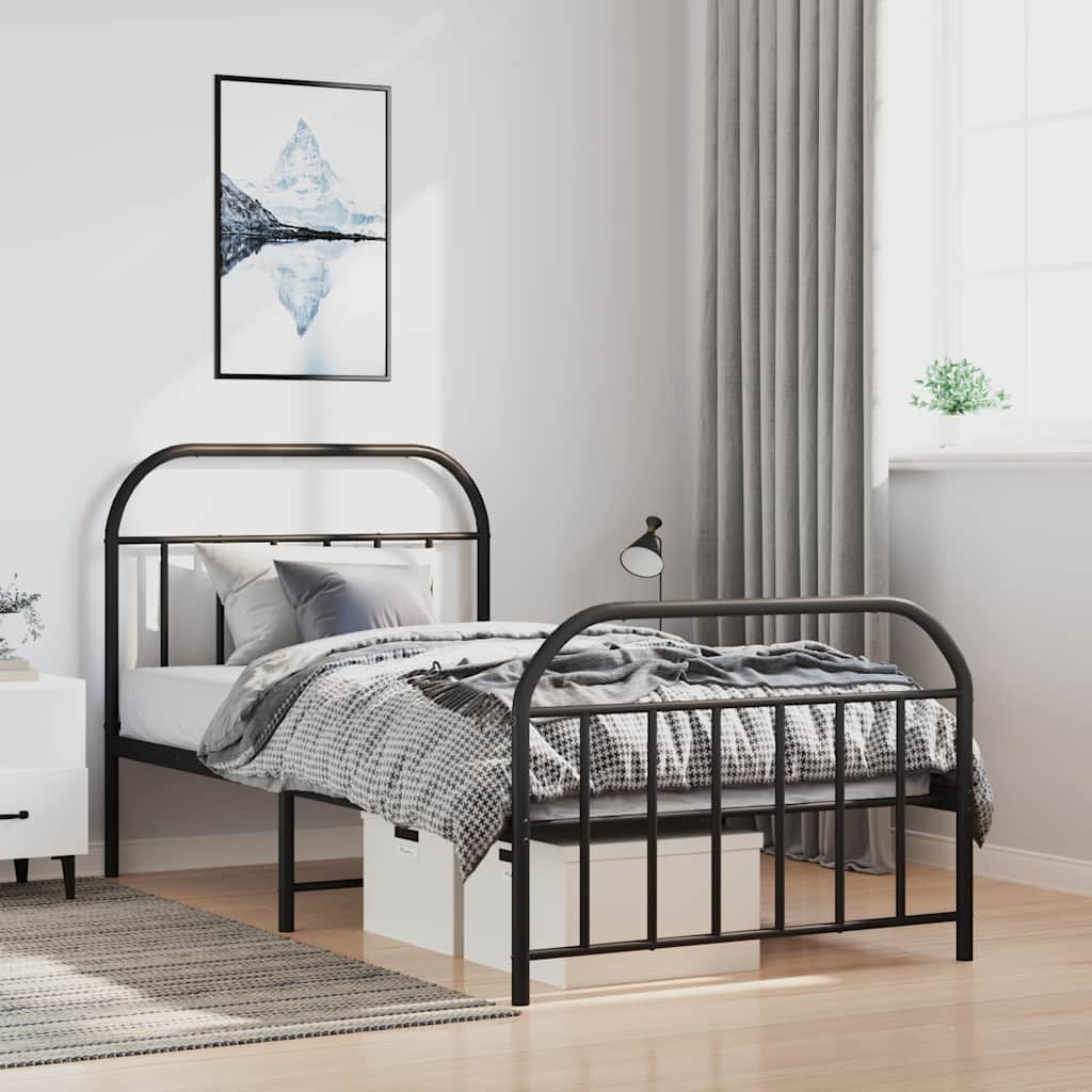 vidaXL Metal Bed Frame without Mattress with Footboard Black 100x200cm