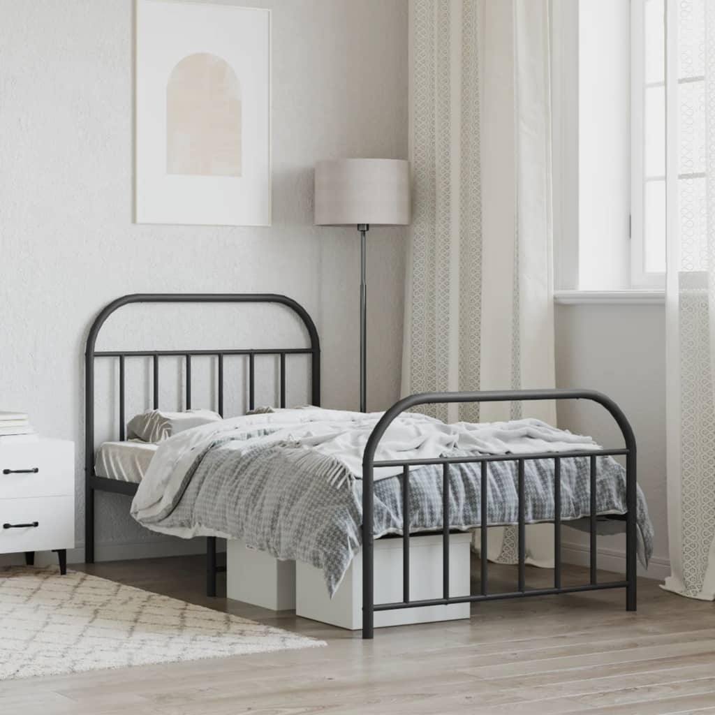 vidaXL Metal Bed Frame without Mattress with Footboard Black 107x203cm