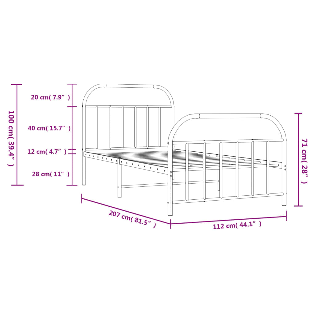 vidaXL Metal Bed Frame without Mattress with Footboard Black 107x203cm