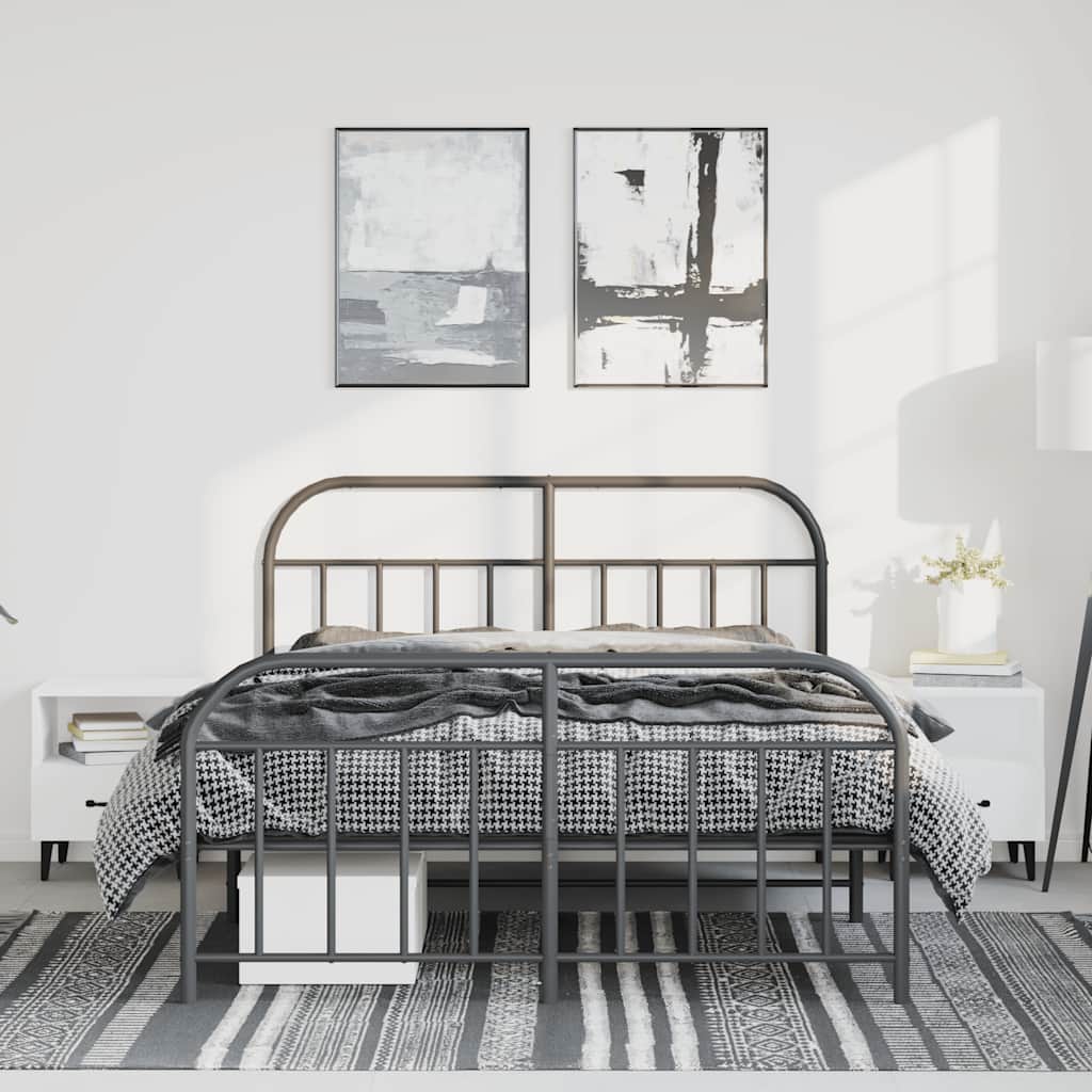 vidaXL Metal Bed Frame without Mattress with Footboard Black 135x190cm
