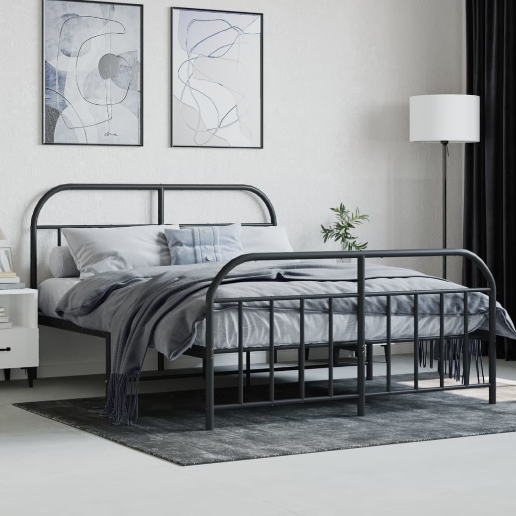 vidaXL Bed Frame | Black | Steel | Double | Bed Frame | Rectangular | Double Bed