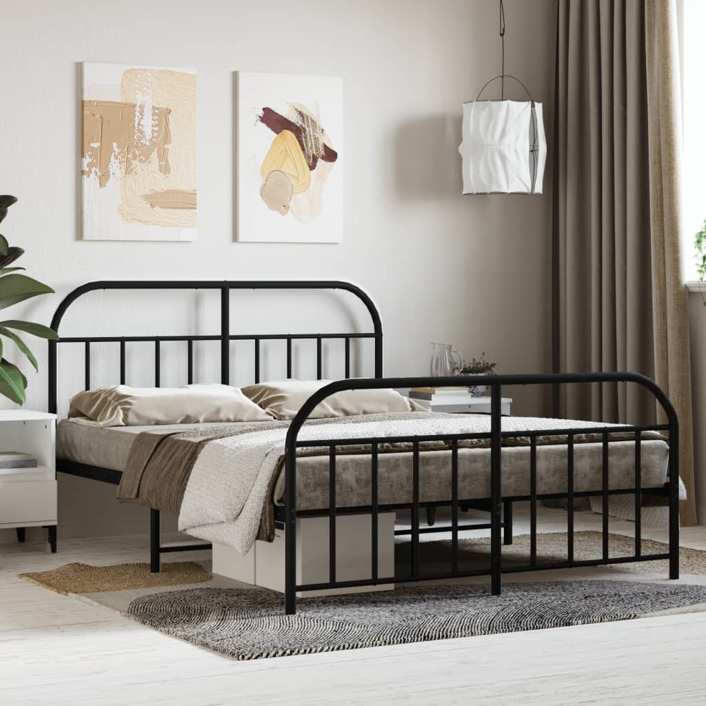 vidaXL Bed Frame | Black | Steel | Double | Bed Frame | Rectangular | Double Bed