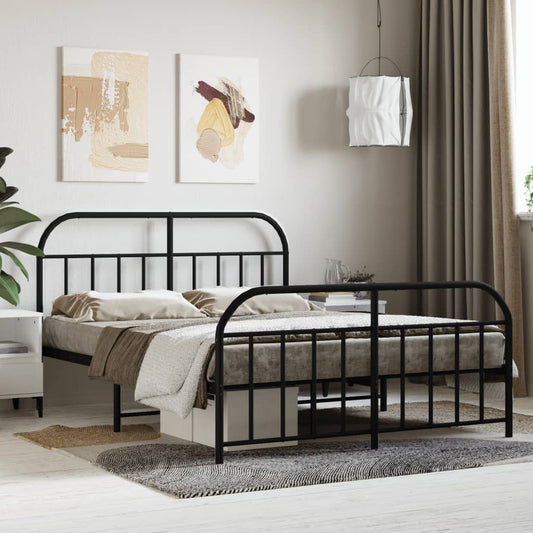 vidaXL Bed Frame | Black | Steel | Double | Bed Frame | Rectangular | Double Bed