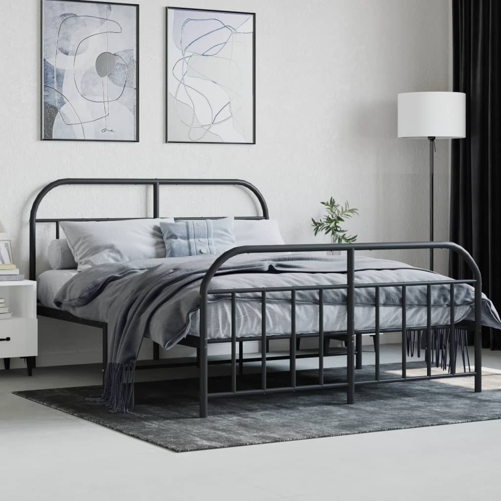 vidaXL Bed Frame | Black | Powder-Coated Steel | Double | Bed Frame