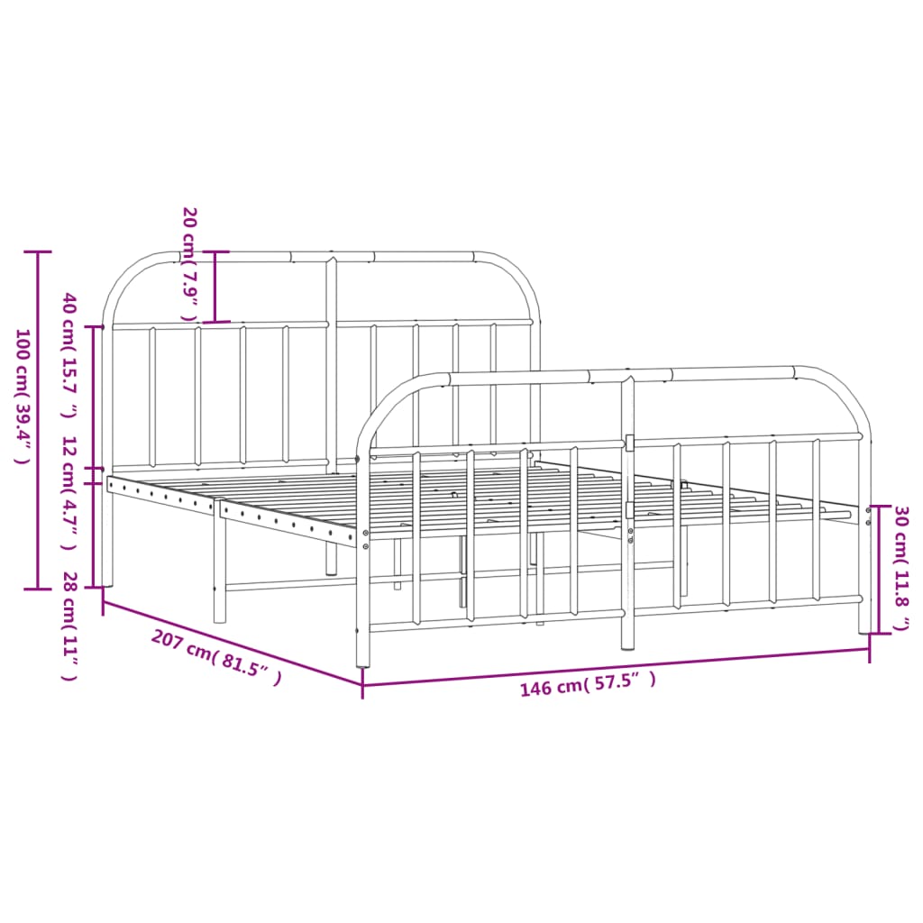 vidaXL Bed Frame | Black | Powder-Coated Steel | Double | Bed Frame