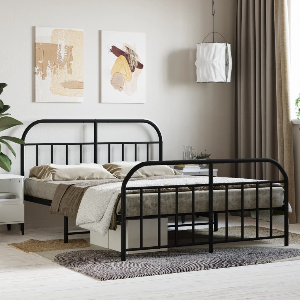vidaXL Bed Frame | Black | Powder-Coated Steel | Double | Bed Frame