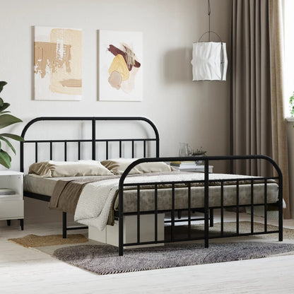 vidaXL Bed Frame | Black | Powder-Coated Steel | Double | Bed Frame