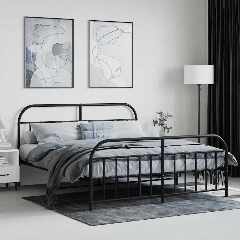 vidaXL Bed Frame | Black | Powder-Coated Steel | 160 x 200 cm | Bed Frame
