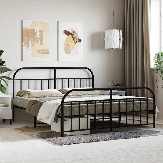 vidaXL Metal Bed Frame without Mattress with Footboard Black 180x200cm