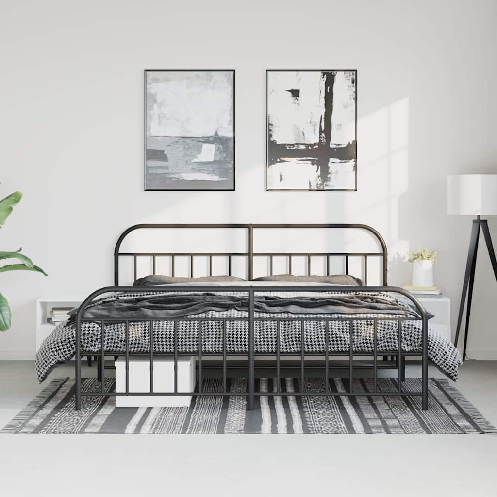 vidaXL Bed Frame | Black | Powder-Coated Steel | Large | Bed Frame | Rectangular