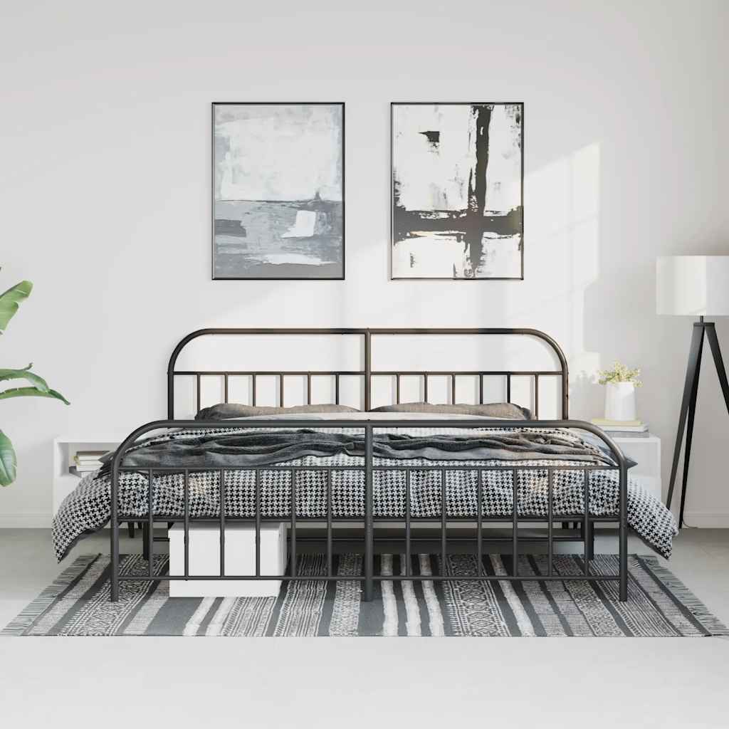 vidaXL Bed Frame | Black | Powder-Coated Steel | Double-sized | Bed Frame