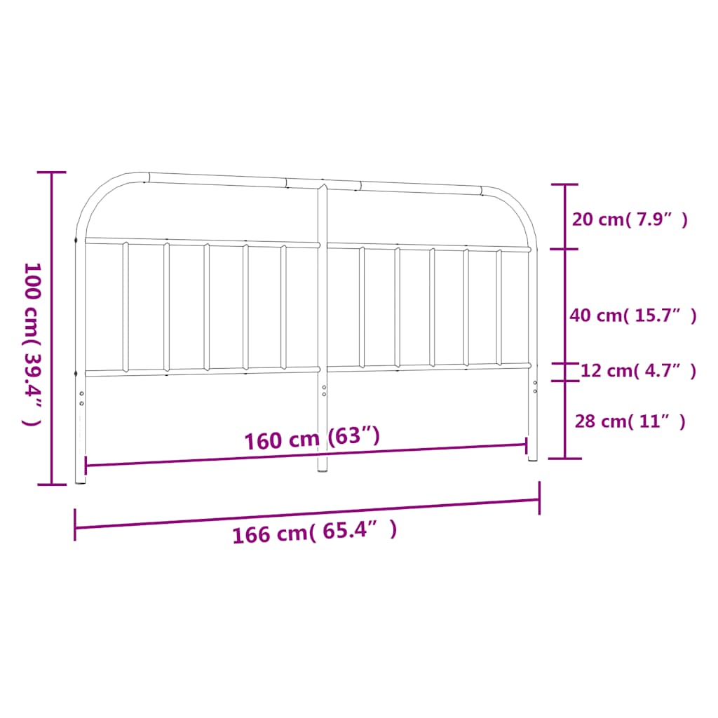 vidaXL Headboard | Black | Powder-Coated Steel | Double |  Sleek  | Headboard