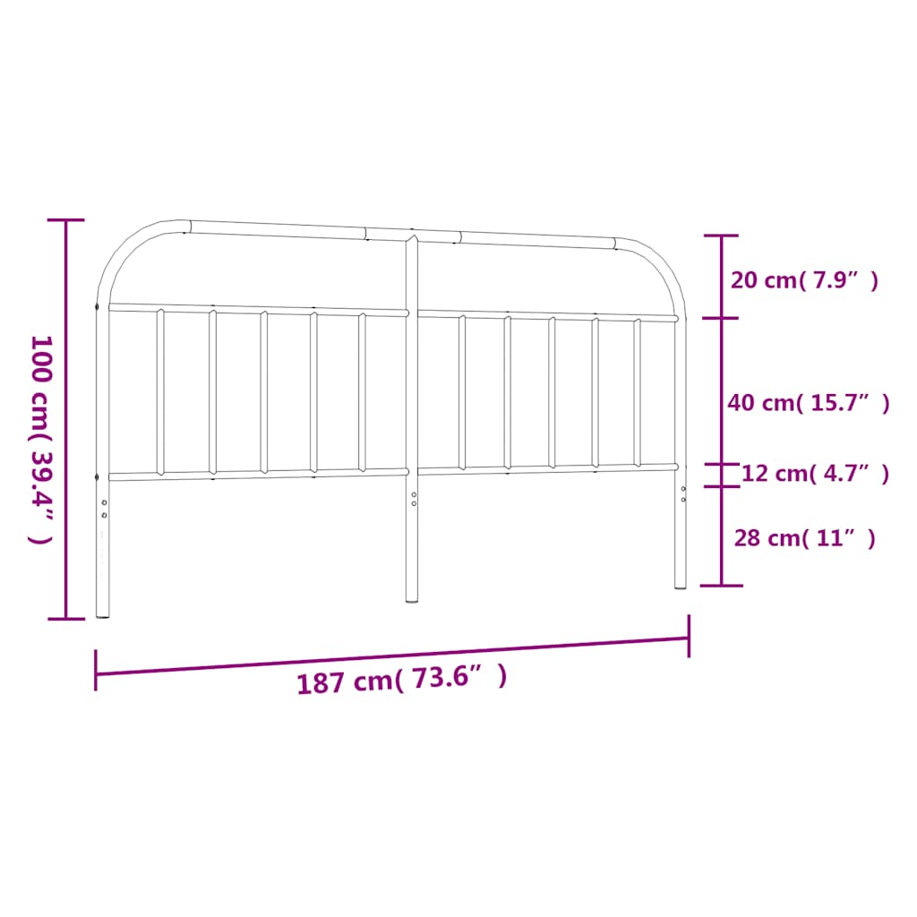 vidaXL Metal Replace Headboard Black 180 cm
