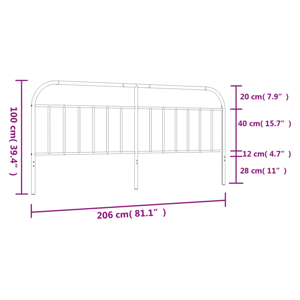 vidaXL Metal Replace Headboard Black 200 cm