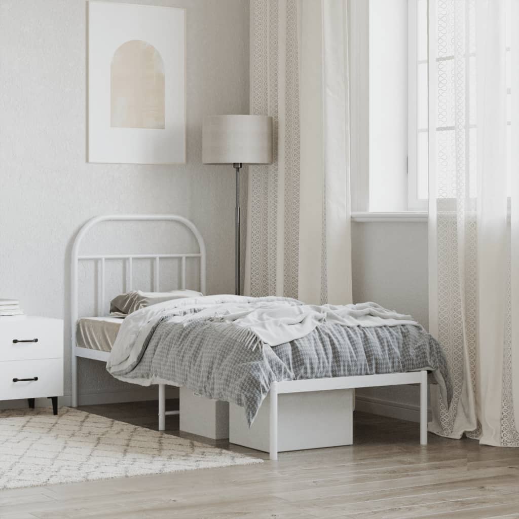 vidaXL Metal Bed Frame without Mattress with Headboard White 75x190cm