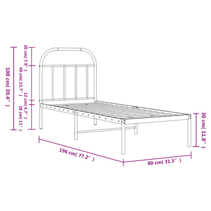 vidaXL Metal Bed Frame without Mattress with Headboard White 75x190cm