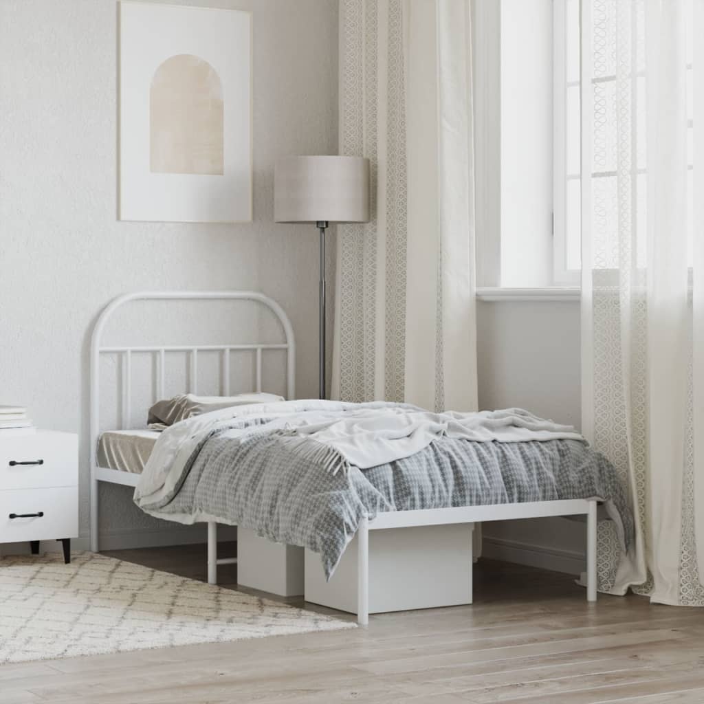vidaXL Metal Bed Frame without Mattress with Headboard White 90x200cm