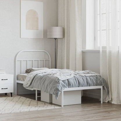vidaXL Metal Bed Frame without Mattress with Headboard White 90x200cm